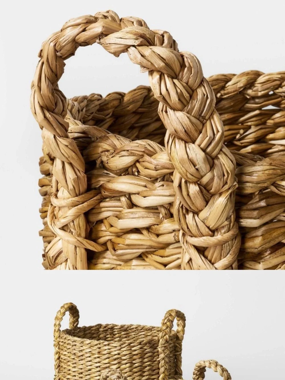 NEW Studio McGee Medium Woven Seagrass Basket with Braided Handles - Natural